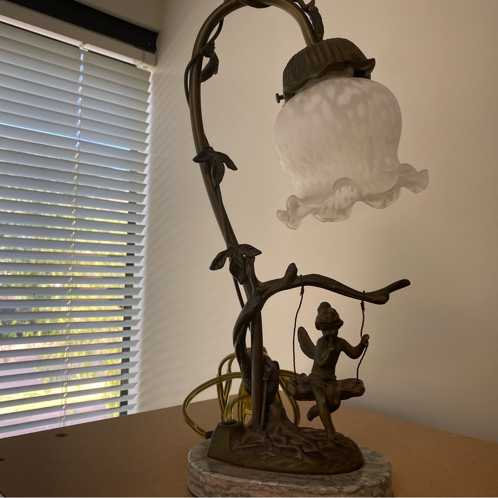 Charming Bronze Fairy Lamp with White Glass Shade